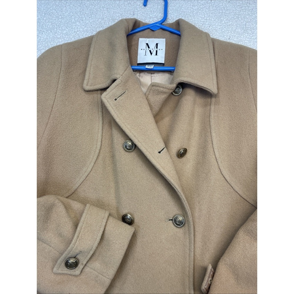 Mackintosh Pea Coat Womens 10 Camel Tan Wool Double Breasted Crest Button Jacket